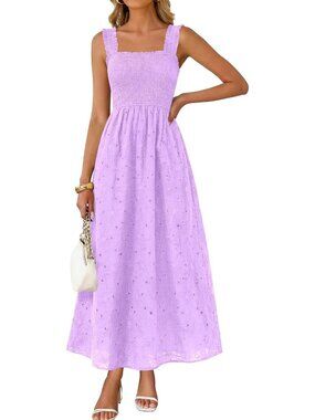 🆕 Women's Purple Boho Sleeveless Square Neck Cotton Flowy Long Maxi Dress